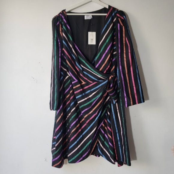 NWT Tanya Taylor Metallic Stripe Magnolia Wrap Party Dress - Picture 7 of 12